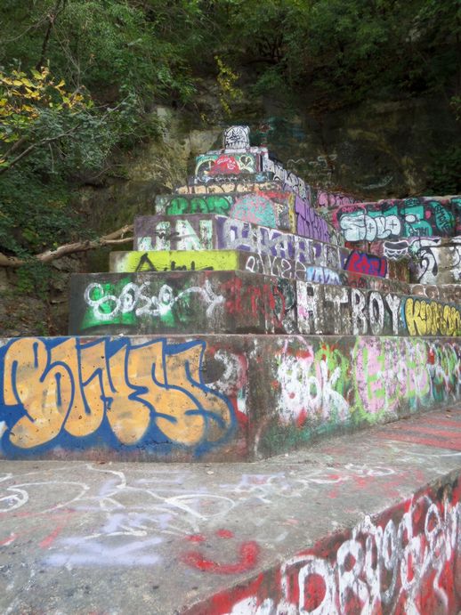 Giant graffitied steps.