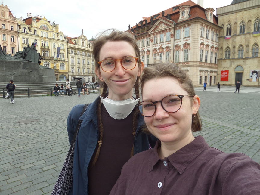 olivia and fran in the square in prague