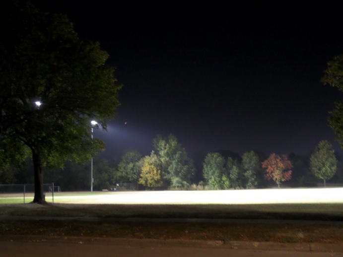 Nighttime floodlight on a football field