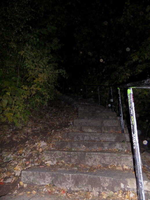 flash photo of stairs leading up.