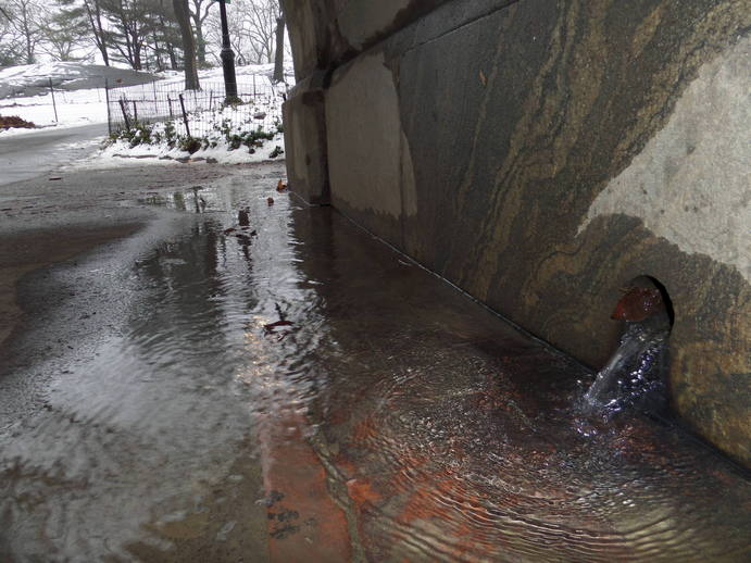 flash photo of a storm drain under a tunnel