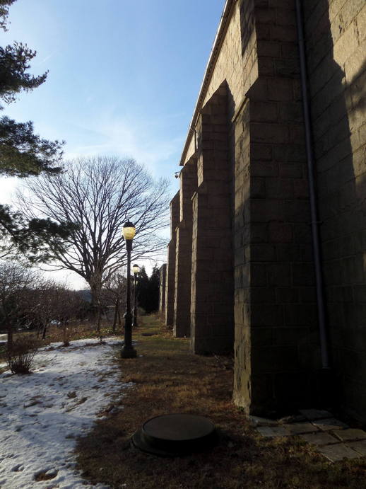 the exterior stone walls of the cloister