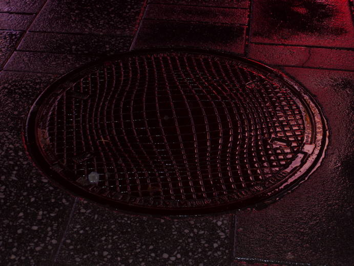 a manhole cover with a bulging lattice design