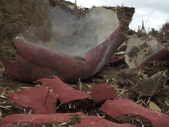 close-up of broken hay dirt construction